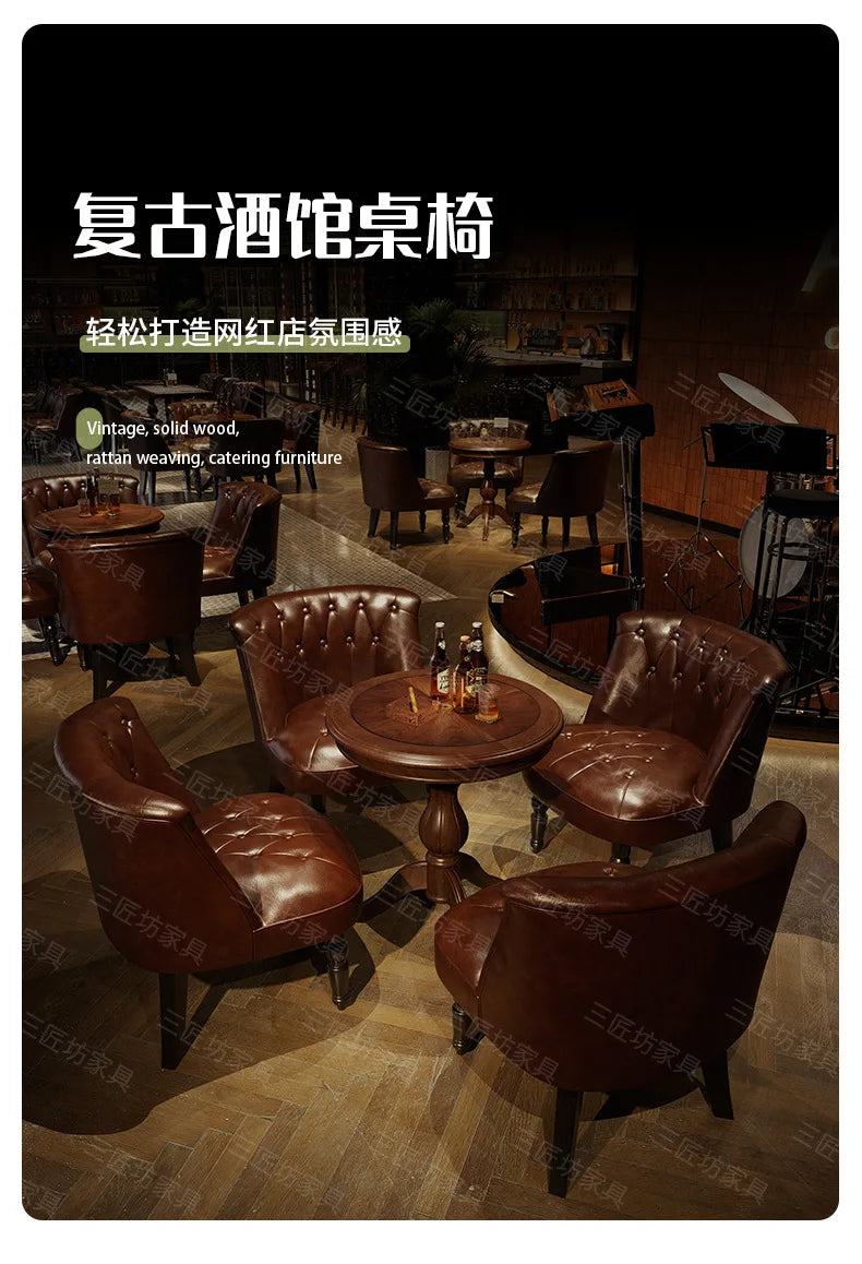 American Retro Sofa Chair Tavern Single Old-fashioned Chair Music Bar Dining Table Leather Chair