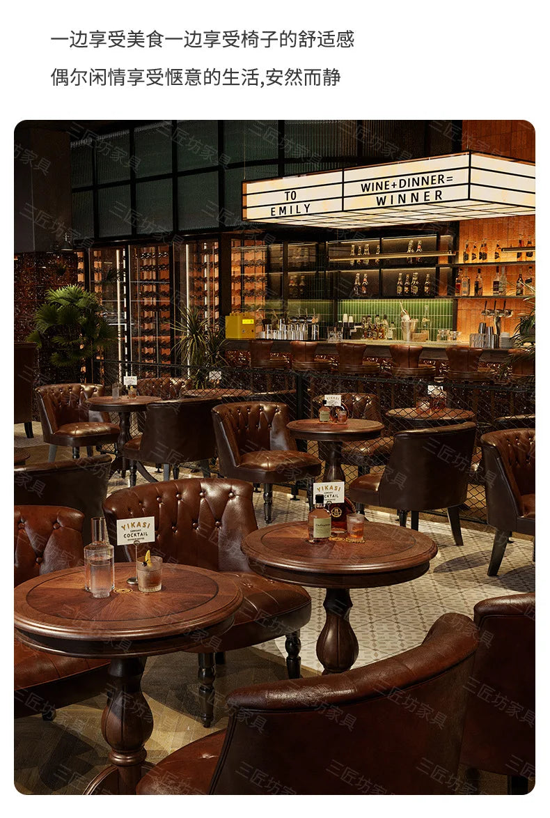 American Retro Sofa Chair Tavern Single Old-fashioned Chair Music Bar Dining Table Leather Chair