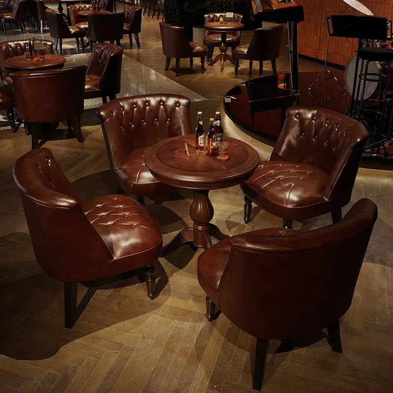 American Retro Sofa Chair Tavern Single Old-fashioned Chair Music Bar Dining Table Leather Chair