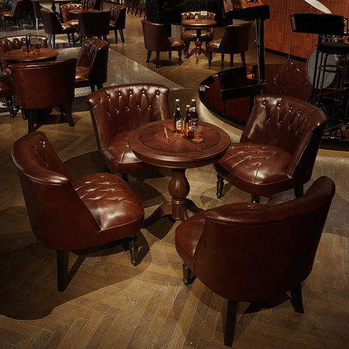 American Retro Sofa Chair Tavern Single Old-fashioned Chair Music Bar Dining Table Leather Chair