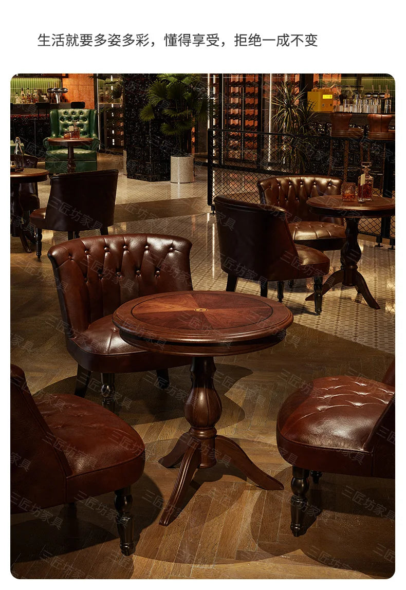 American Retro Sofa Chair Tavern Single Old-fashioned Chair Music Bar Dining Table Leather Chair