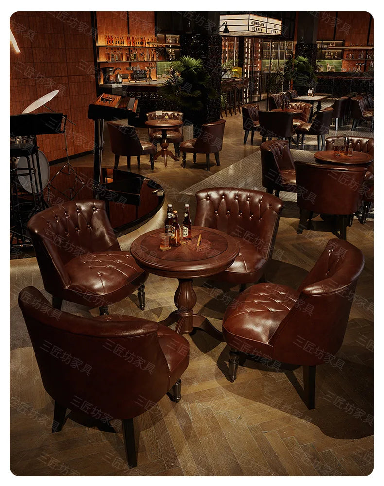 American Retro Sofa Chair Tavern Single Old-fashioned Chair Music Bar Dining Table Leather Chair