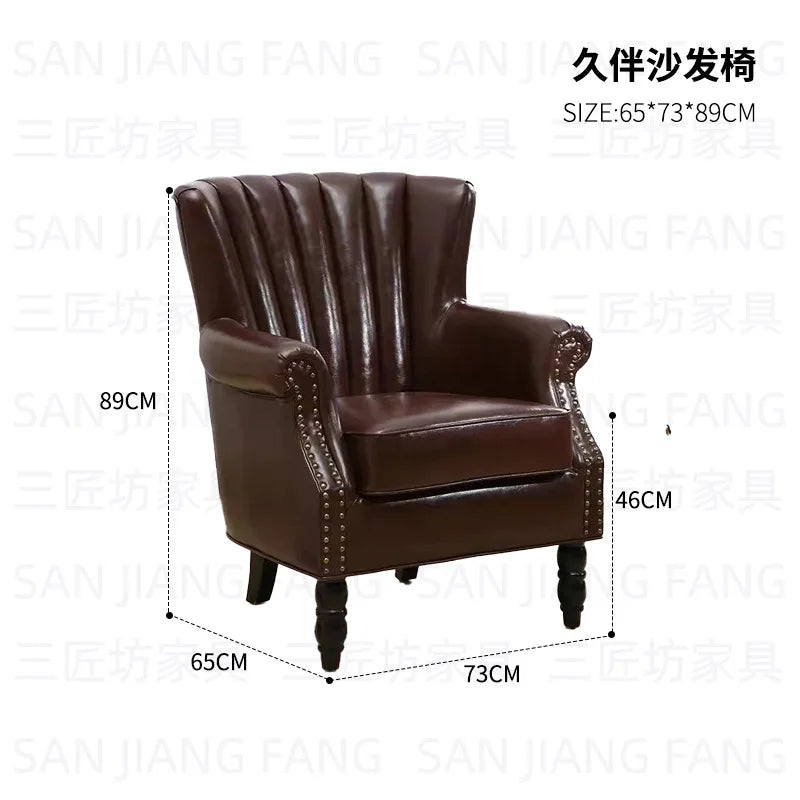 American Retro Sofa Chair Tavern Single Old-fashioned Chair Music Bar Dining Table Leather Chair