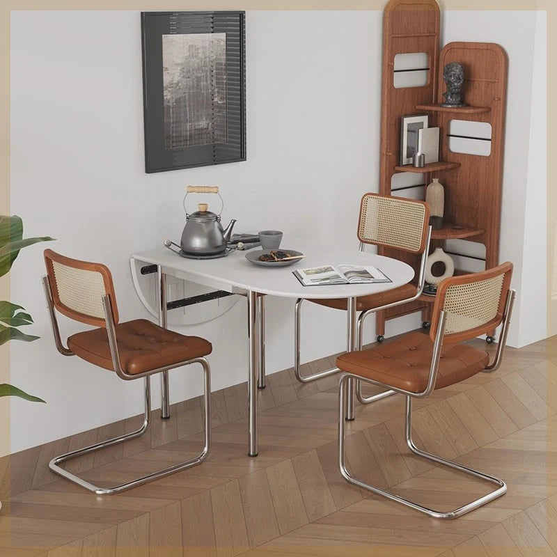 Nordic Minimalist Folding Dining Table - Home Vintage Small-space Table - Stainless Steel Telescopic Dining Table