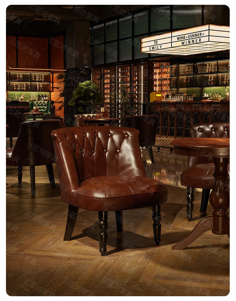 American Retro Sofa Chair Tavern Single Old-fashioned Chair Music Bar Dining Table Leather Chair