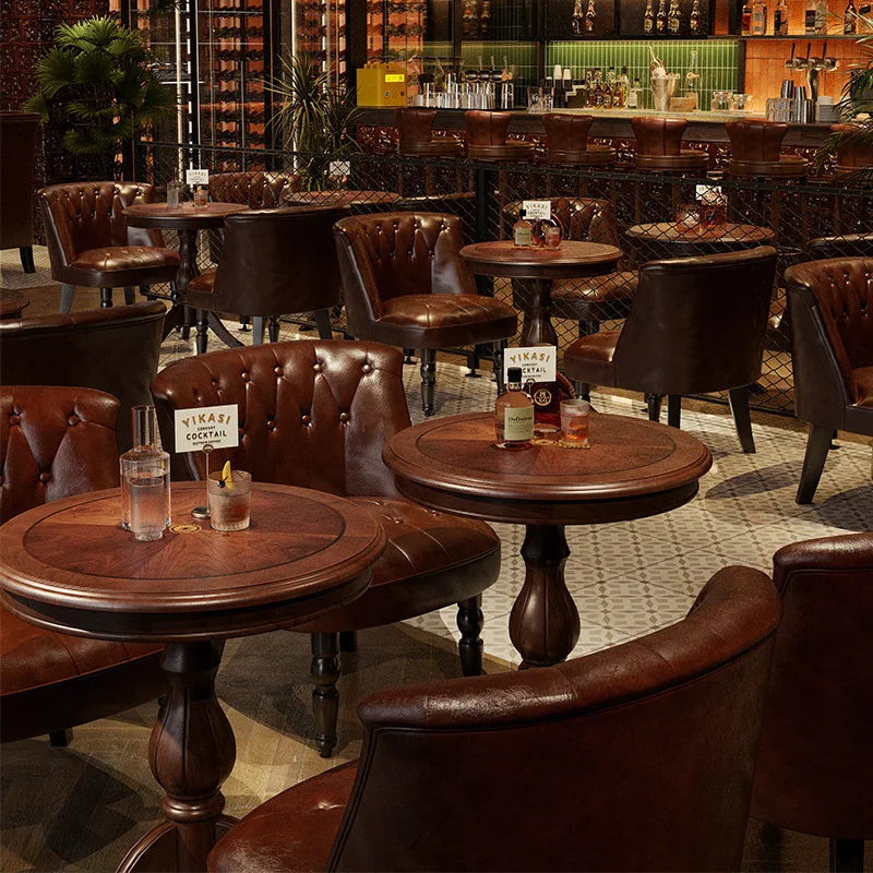 American Retro Sofa Chair Tavern Single Old-fashioned Chair Music Bar Dining Table Leather Chair