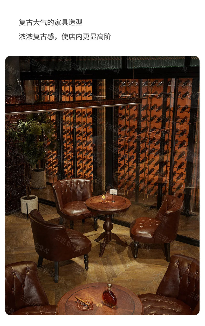 American Retro Sofa Chair Tavern Single Old-fashioned Chair Music Bar Dining Table Leather Chair
